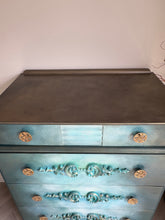 Load image into Gallery viewer, Vintage Stag chest of drawers, hand painted teal
