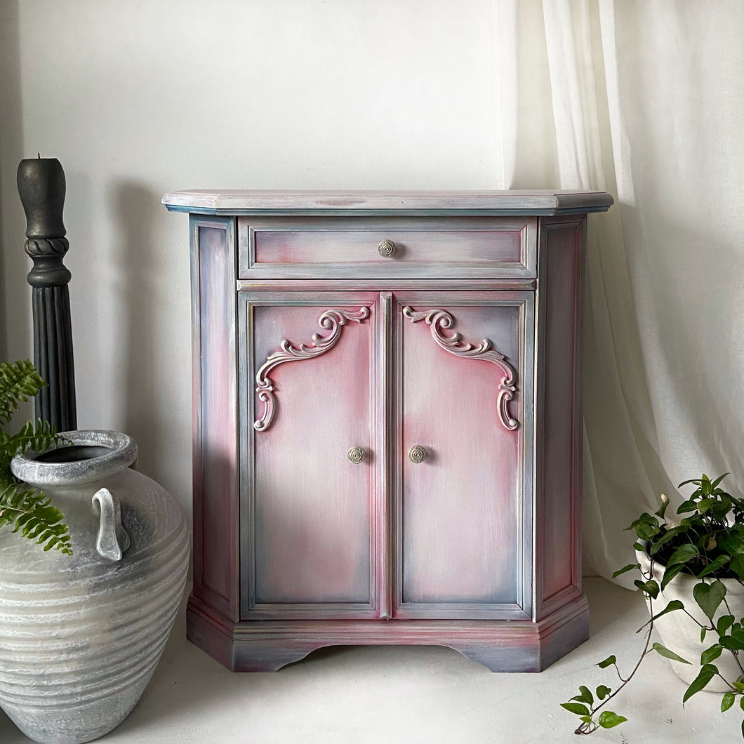 Small cabinet, boho style, pink & blue