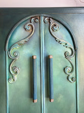 Load image into Gallery viewer, Compact Oak Wardrobe, Hand Painted Green, Vintage

