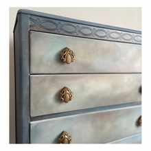 Load image into Gallery viewer, Vintage Lebus chest of drawers, painted blue, bronze
