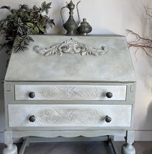 Load image into Gallery viewer, Vintage Oak Bureau, Sage Green Hand Painted Desk, Limewash Effect
