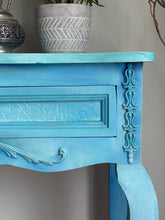 Load image into Gallery viewer, Turquoise Blue Hand Painted Pine Console Table. Boho Style
