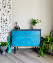 Load image into Gallery viewer, Hand Painted Chest of Drawers | Ombre Blue Mid Century Modern Furniture | Upcycled Vintage Storage
