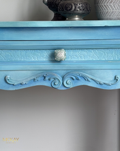 Load image into Gallery viewer, Turquoise Blue Hand Painted Pine Console Table. Boho Style
