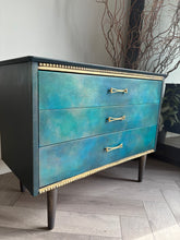 Load image into Gallery viewer, Mid Century Chest of Drawers Hand Painted Blue &amp; Teal
