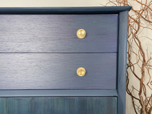 Load image into Gallery viewer, Vintage Limelight Chest of Drawers – Hand-Finished in Custom Blue Teal | Restored Mid-Century Storage | Gold Accents | Unique Bedroom Furniture
