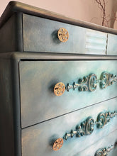 Load image into Gallery viewer, Vintage Stag chest of drawers, hand painted teal
