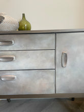 Load image into Gallery viewer, Mid Century Hand Painted Cabinet | Vintage Sideboard | Earthy Tones Bronze Finish | Retro Furniture
