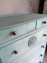 Load image into Gallery viewer, Vintage Stag Chest Of Drawers, Hand Painted Mint Green Blends
