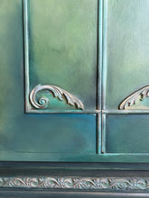 Load image into Gallery viewer, Compact Oak Wardrobe, Hand Painted Green, Vintage
