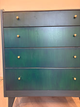 Load image into Gallery viewer, Vintage Lebus Chest of Drawers | Hand Painted in Deep Blue, Dark Teal &amp; Forest Green | Upcycled British Furniture
