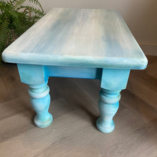 Load image into Gallery viewer, Vintage low coffee table, turquoise, blue &amp; white boho style
