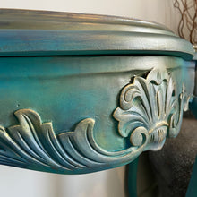 Load image into Gallery viewer, Ornate curved console table, blue, turquoise
