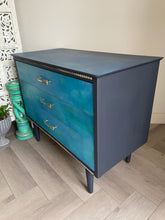 Load image into Gallery viewer, Hand Painted Chest of Drawers | Ombre Blue Mid Century Modern Furniture | Upcycled Vintage Storage
