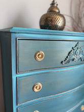 Load image into Gallery viewer, Vintage chest of drawers, hand painted turquoise, blue &amp; teal
