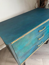 Load image into Gallery viewer, Mid Century Chest of Drawers Hand Painted Blue &amp; Teal
