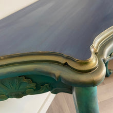 Load image into Gallery viewer, Ornate curved console table, blue, turquoise
