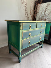Load image into Gallery viewer, Vintage Hand Painted Chest of Drawers | 1930s Antique Dresser | Upcycled Teal Green Statement Furniture
