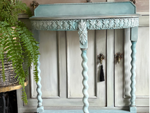 Load image into Gallery viewer, Hand Painted Blue Console Table |Oak Shabby Chic Hall Table
