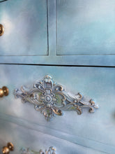 Load image into Gallery viewer, Hand Painted Vintage Chest of Drawers Blue Ombre | Upcycled Oak Dresser | Boho Storage Furniture
