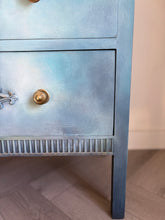 Load image into Gallery viewer, Hand Painted Vintage Chest of Drawers Blue Ombre | Upcycled Oak Dresser | Boho Storage Furniture
