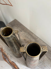 Load image into Gallery viewer, Vintage Kinco Brass Vases, Persian Style, Engraved Double-Handled Pair (23cm)
