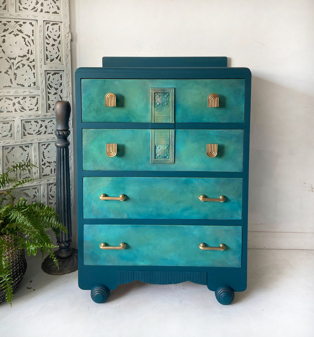 Art deco chest of drawers, hand painted