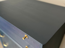 Load image into Gallery viewer, Vintage Limelight Chest of Drawers – Hand-Finished in Custom Blue Teal | Restored Mid-Century Storage | Gold Accents | Unique Bedroom Furniture

