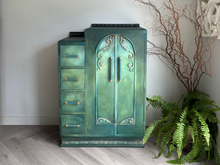 Load image into Gallery viewer, Compact Oak Wardrobe, Hand Painted Green, Vintage
