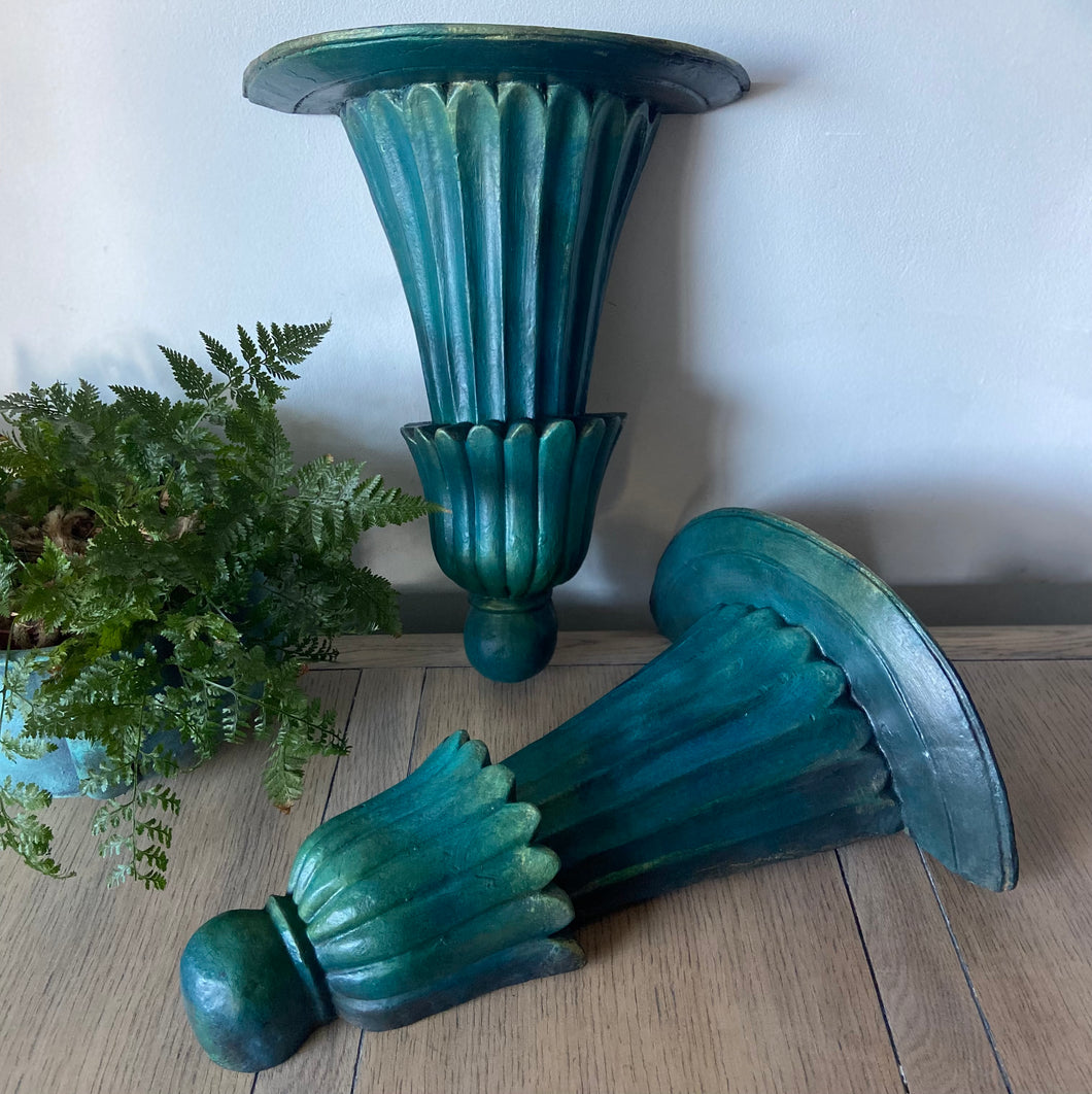 Vintage wooden wall sconces, pair