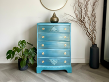 Load image into Gallery viewer, Vintage chest of drawers, hand painted turquoise, blue &amp; teal
