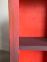 Load image into Gallery viewer, Boho style, hand painted slim cabinet. Red/orange solid wood console
