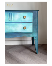Load image into Gallery viewer, Vintage hand painted chest of drawers, teal &amp; blue
