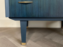 Load image into Gallery viewer, Vintage Limelight Chest of Drawers – Hand-Finished in Custom Blue Teal | Restored Mid-Century Storage | Gold Accents | Unique Bedroom Furniture
