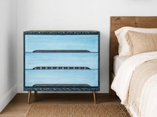 Load image into Gallery viewer, Mid century chest of drawers, blue &amp; teal boho style
