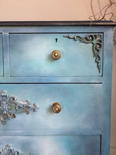 Load image into Gallery viewer, Hand Painted Vintage Chest of Drawers Blue Ombre | Upcycled Oak Dresser | Boho Storage Furniture
