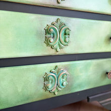Load image into Gallery viewer, Vintage Painted Chest of Drawers, Forest Green and Turquoise Artisan Finish
