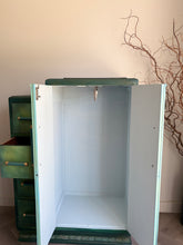 Load image into Gallery viewer, Compact Oak Wardrobe, Hand Painted Green, Vintage
