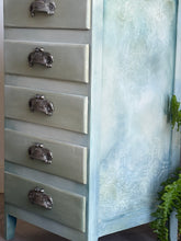 Load image into Gallery viewer, Mid century bedside drawers, hand painted sage green
