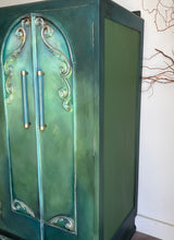 Load image into Gallery viewer, Compact Oak Wardrobe, Hand Painted Green, Vintage
