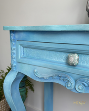 Load image into Gallery viewer, Turquoise Blue Hand Painted Pine Console Table. Boho Style
