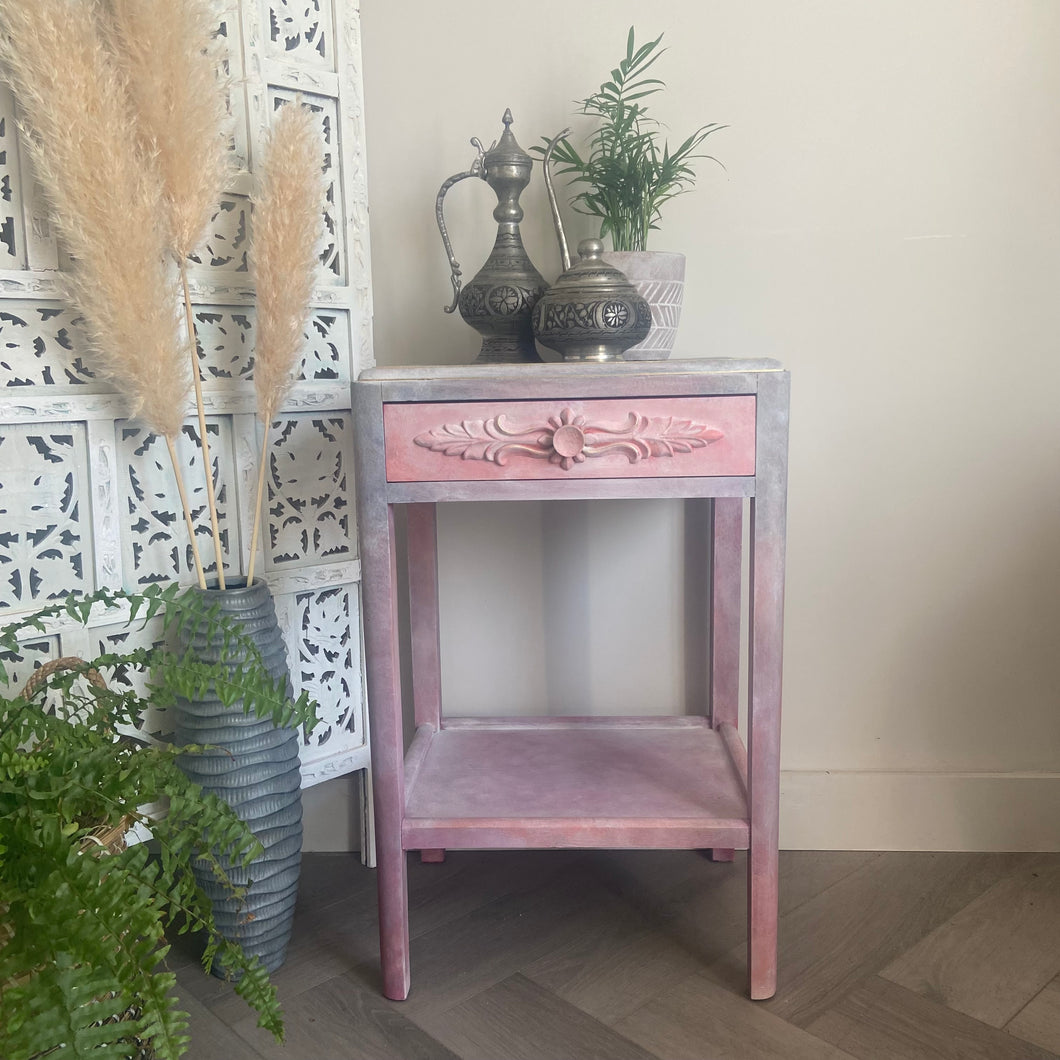 Vintage bedside, pink boho