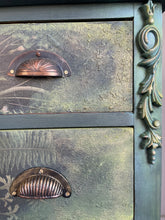 Load image into Gallery viewer, Hand Painted Edwardian Chest of Drawers | Green Botanical Vintage Drawers | Rustic Painted Bedroom Storage | One of a Kind Furniture

