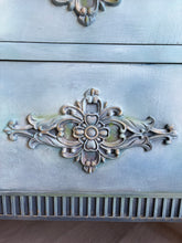 Load image into Gallery viewer, Hand Painted Vintage Chest of Drawers Blue Ombre | Upcycled Oak Dresser | Boho Storage Furniture
