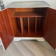 Load image into Gallery viewer, Vintage vinyl record cabinet, beige &amp; grey painted
