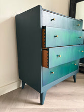 Load image into Gallery viewer, Vintage Lebus Chest of Drawers | Hand Painted in Deep Blue, Dark Teal &amp; Forest Green | Upcycled British Furniture
