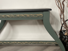 Load image into Gallery viewer, Hand Painted Mid-Century Piano Stool Bench with Storage | Dark Green &amp; Gold | Vintage Entryway or Bedroom Bench

