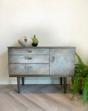 Load image into Gallery viewer, Mid Century Hand Painted Cabinet | Vintage Sideboard | Earthy Tones Bronze Finish | Retro Furniture
