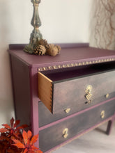 Load image into Gallery viewer, Vintage Hand Painted Chest of Drawers – Burgundy &amp; Gold Ornate Dresser, Upcycled Antique Style Furniture, Unique Boho Statement Storage
