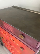 Load image into Gallery viewer, Vintage Stag Chest of Drawers Hand Painted Boho Blends, Orange &amp; Red
